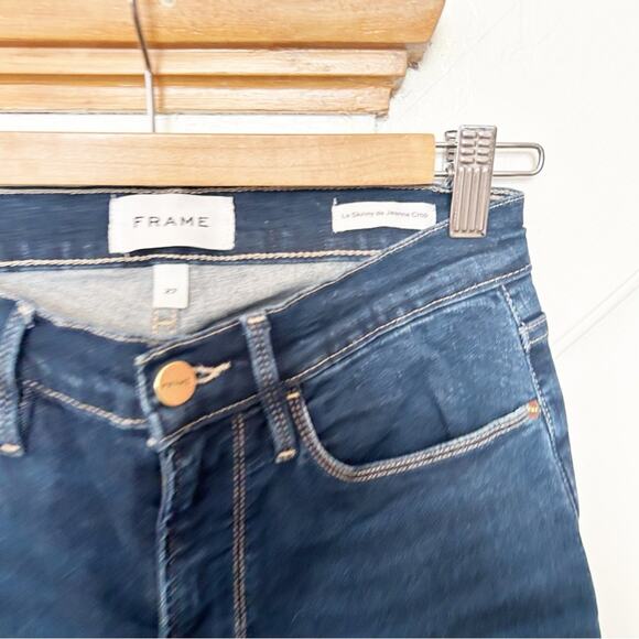 Frame Le Skinny De Jeanne Crop Jeans Mid Rise Dark Wash Cotton Blend Size 27 - Picture 5 of 8